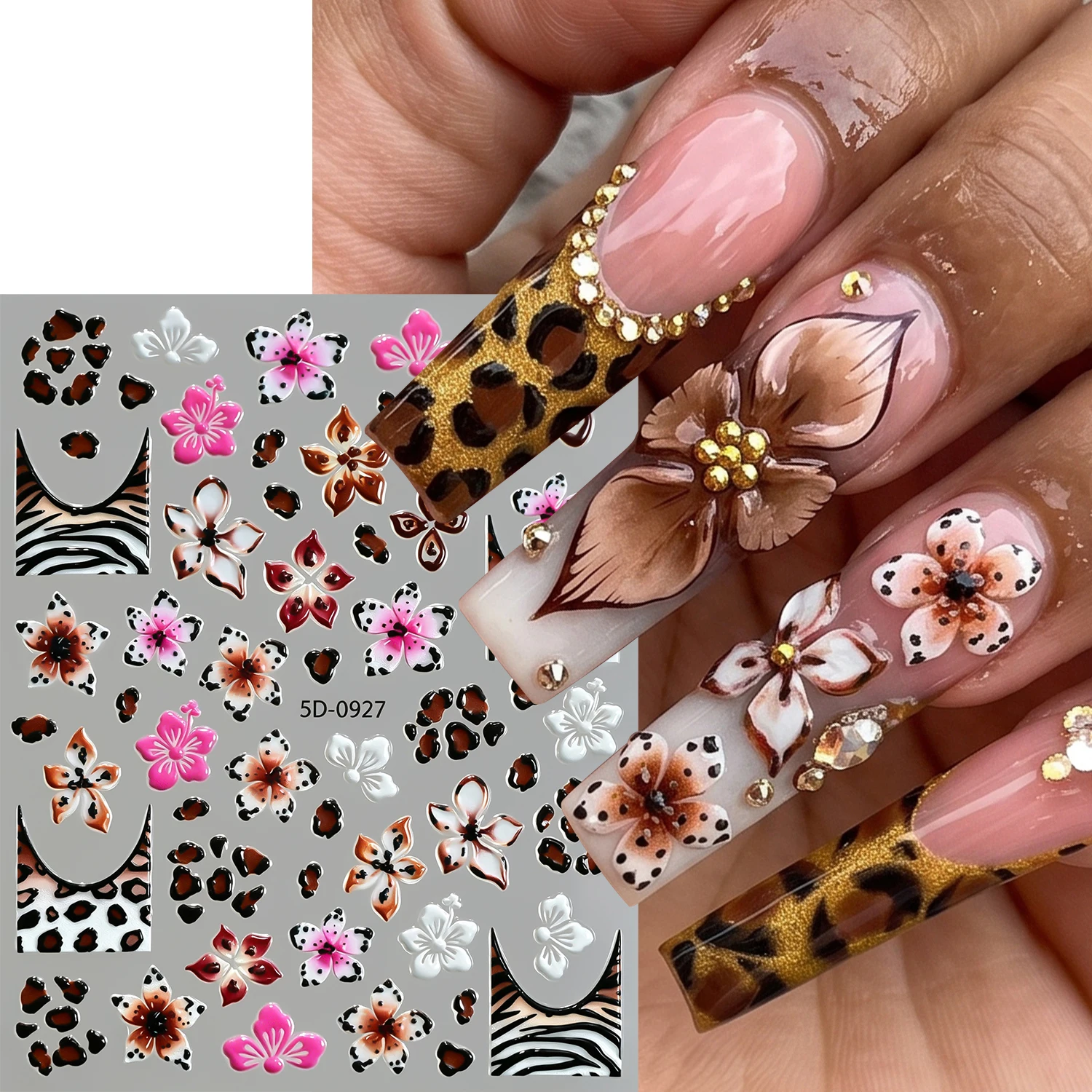Nail Art Zebra Design - 1 Adet 5D Kabartmalı Çiçek Desenli