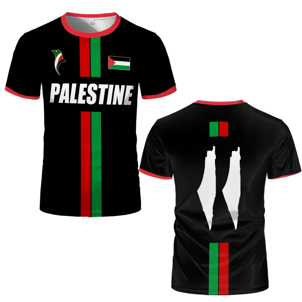 Fashion Palestine Flag Football T Shirts Trend Summer Short Sleeve National Emblem 3D Printed Sports Tees Loose Breathable Tops image 6