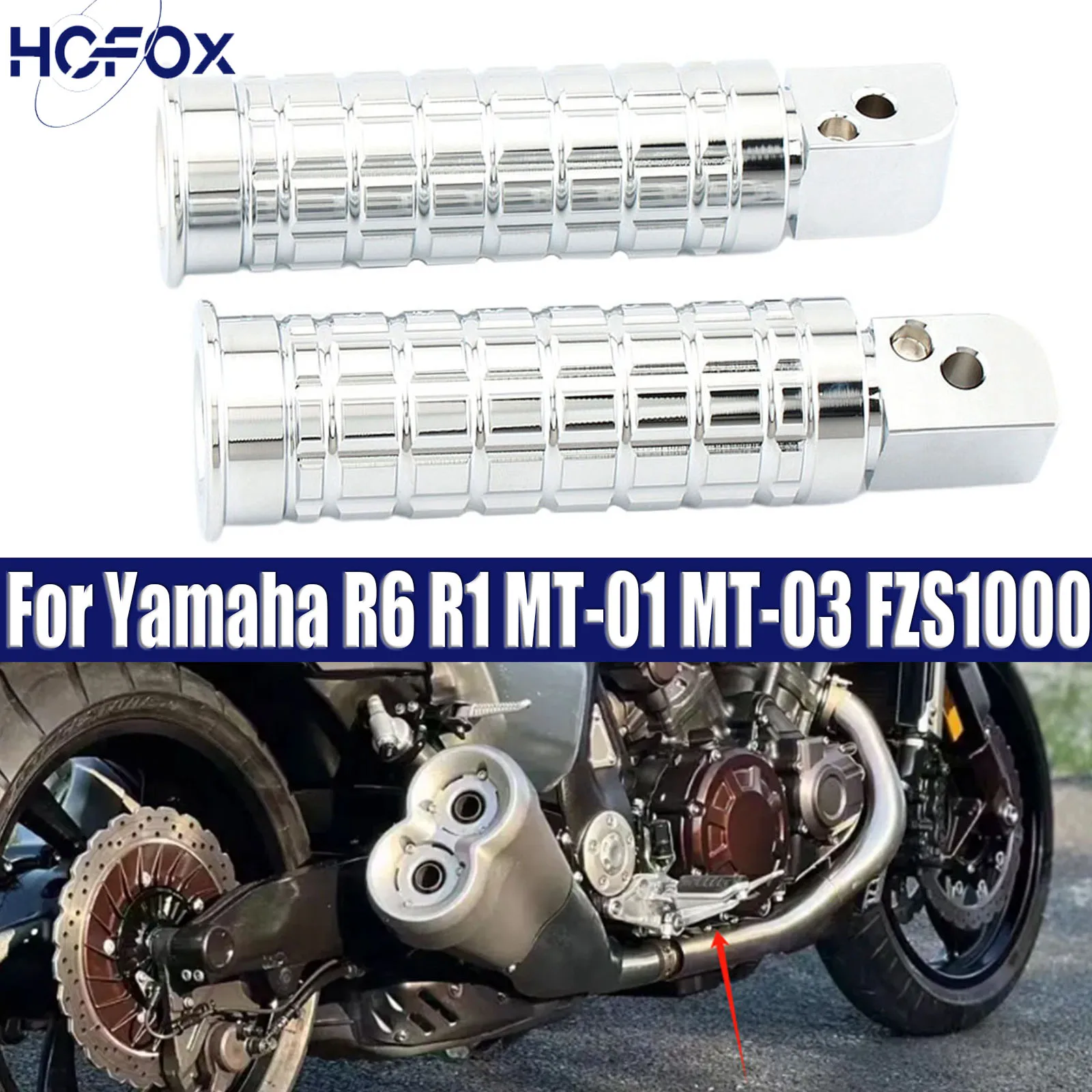 

Front Rear Black Chrome CNC Wide Fat MX Foot Pegs Footrests For Yamaha R6 R1 MT-01 MT-03 FZS1000