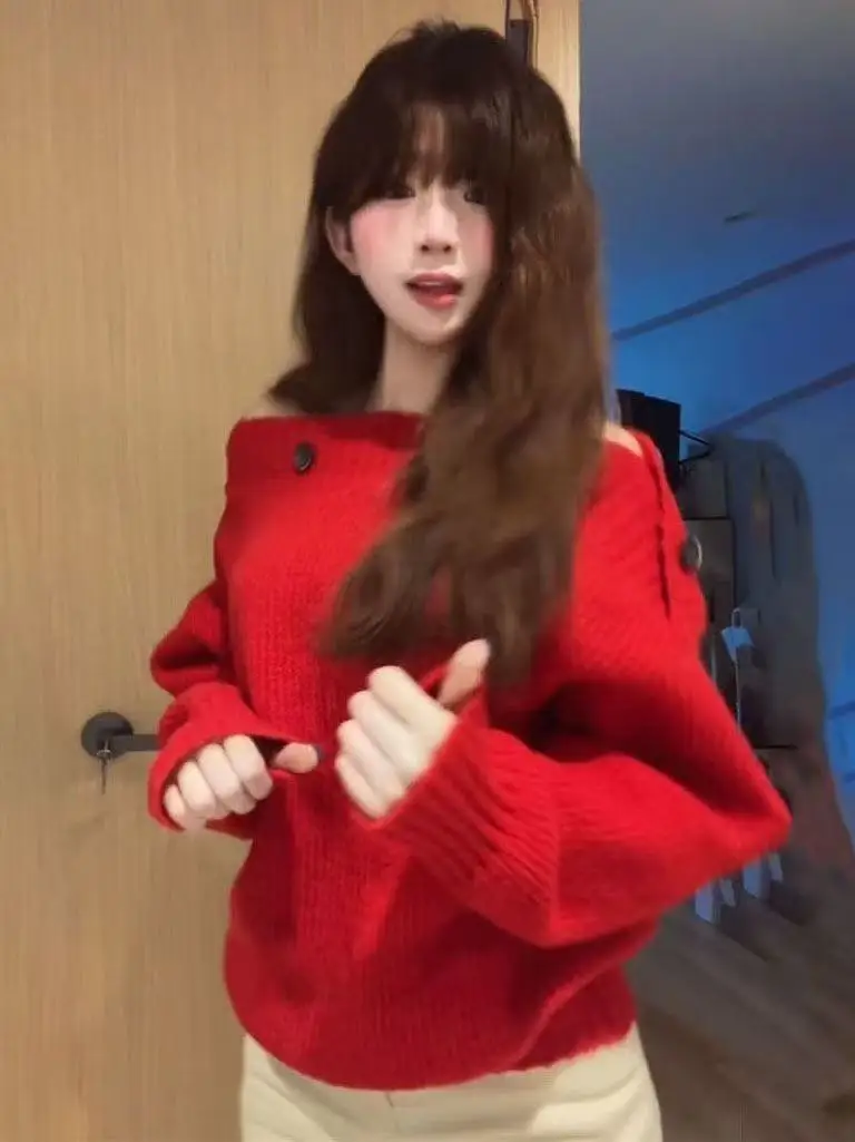 

Мягкий уютный вязаный свитер с опустыми плечами, женский осенне-зимний модный топ Cisas на Новый год, топ на пуговицах, теплые излучающие