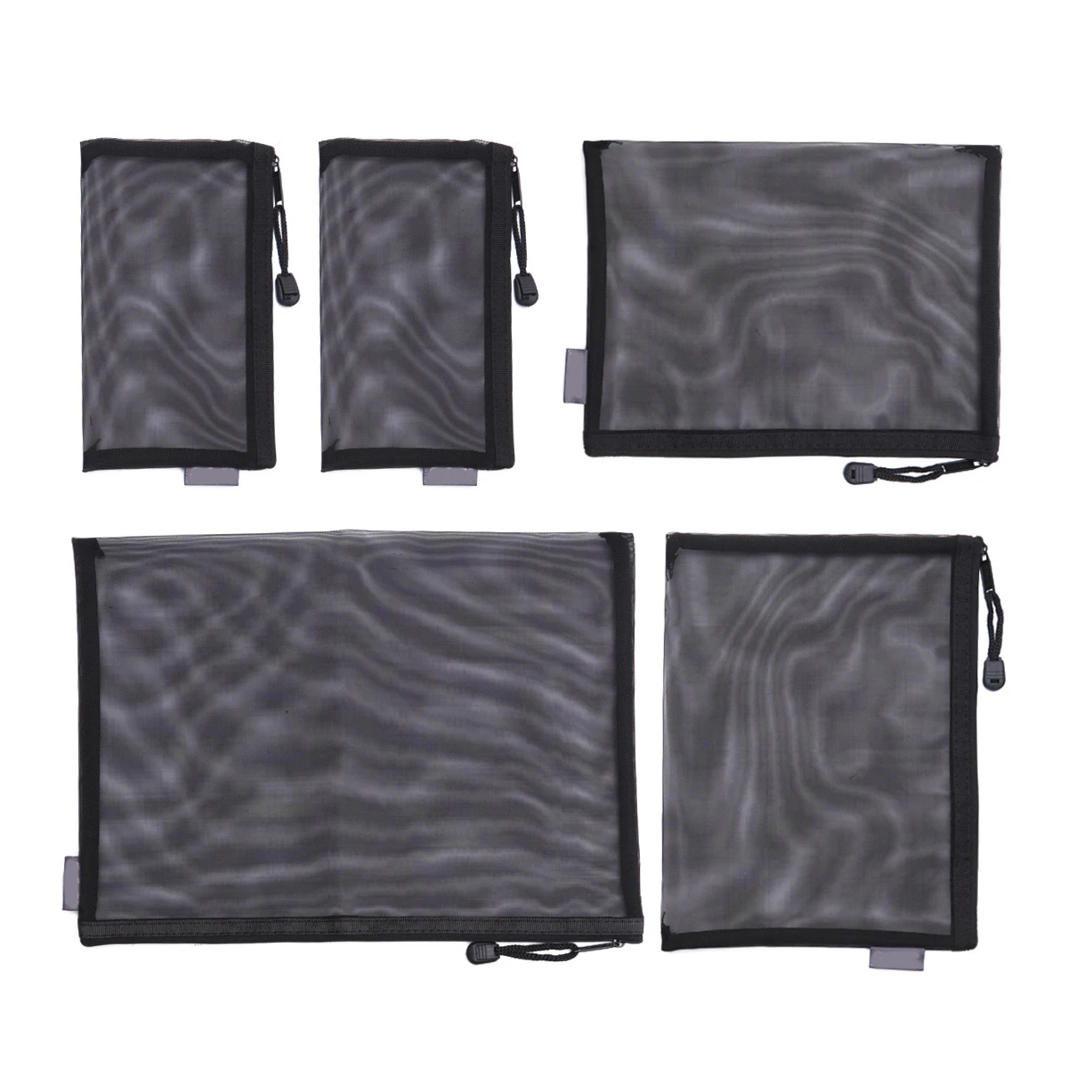 

5Pcs Black Mesh Stationery Bag Set Transparent Zippered File Pouches Includes A4 A5 A6 Sizes Portable for Office School Document