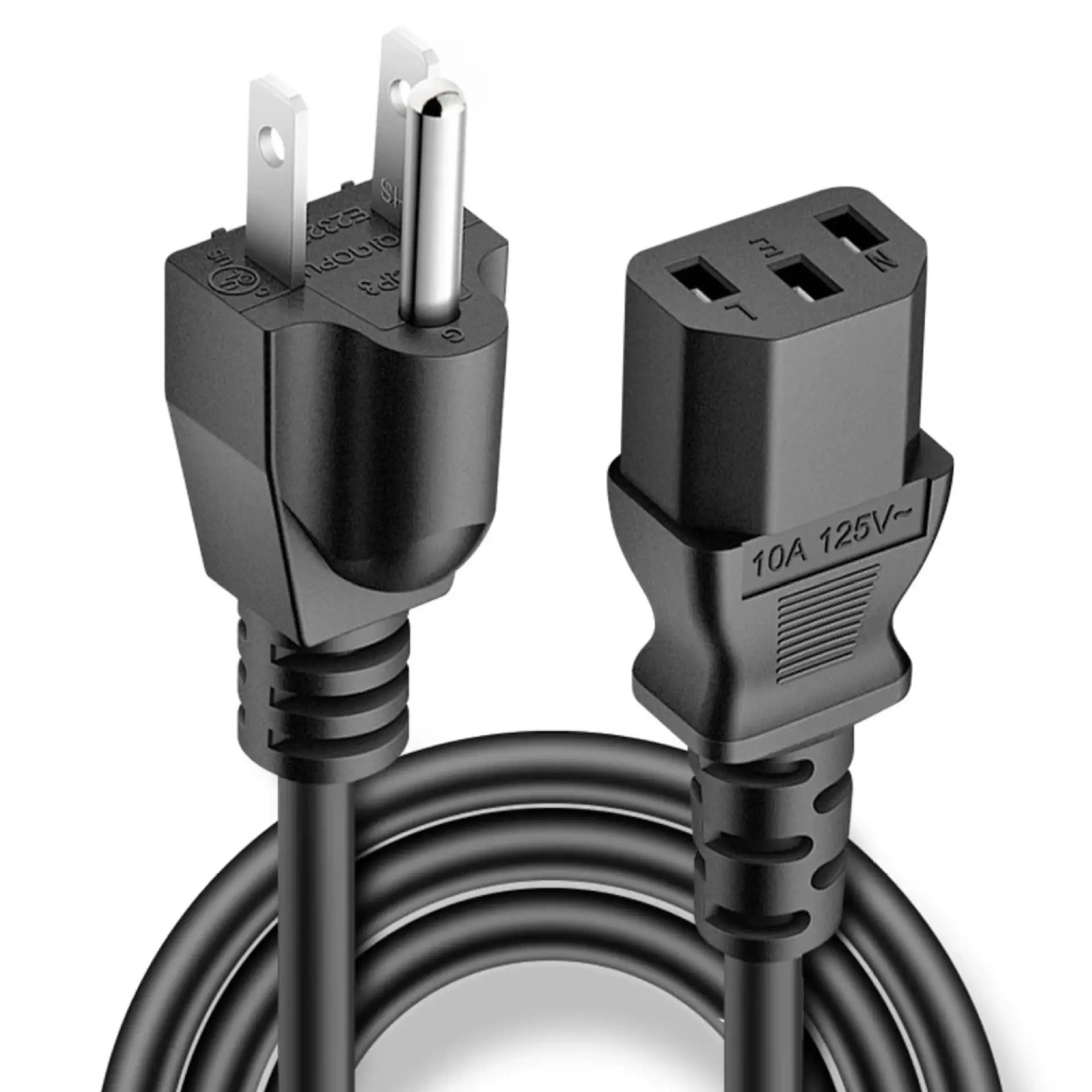 New 1.5m 5FT 3 Pin 18 AWG 60C 250V US EU Plug Universal Power Cord Cable For NEMA 5-15P To IEC320C13 Black PWC75A150US image 5