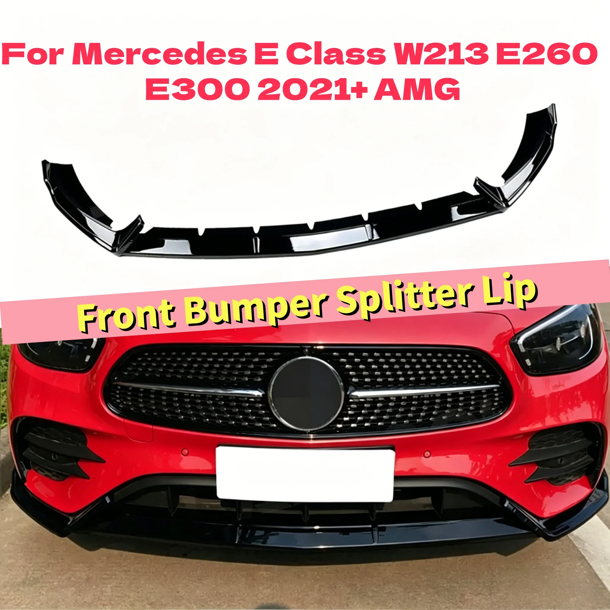 

For Mercedes E Class W213 E260 E300 2021+ AMG Carbon Look/Glossy Black Car Lower Splitter Front Bumper Spoiler Lip
