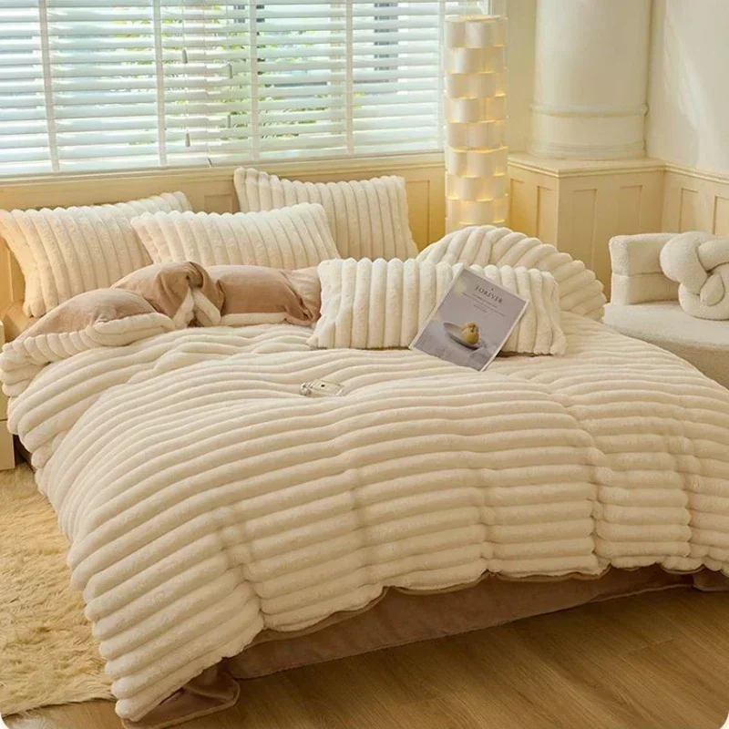 150x200cm Solid Color Plush Duvet Cover AB Style Double-sided Velvet Quilt Cover Winter Keep Warm Thickening Bedding Article