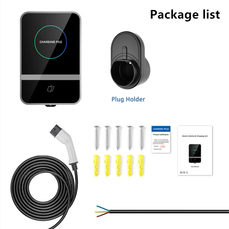 New EV Charging Station IEC62196 J1772 Electric Vehicle Charger EVSE Wallbox Wallmount 7KW 22KW Type2 Type1 GBT Cable APP Cards