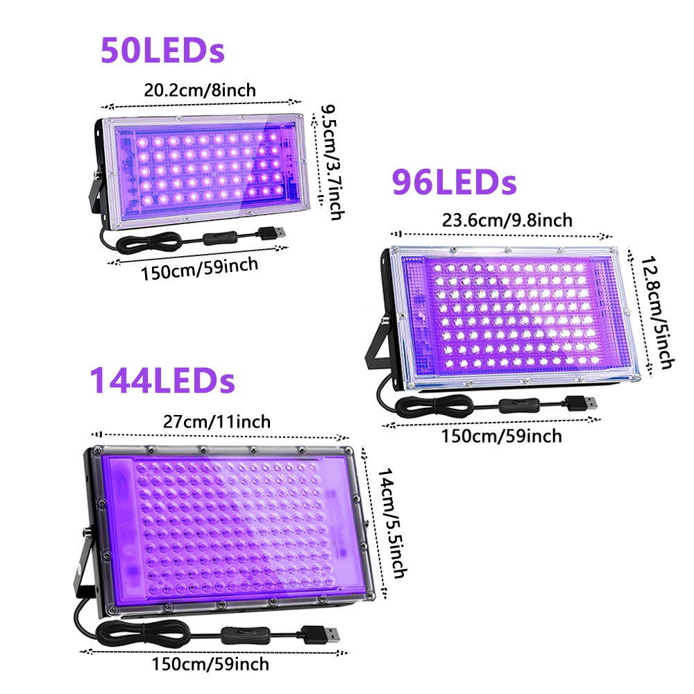 50/96/144 LEDs Smart 3D Printer UV Resin Curing Light, Portable DIY Curing Enclosure, 5V Input, 1.5M USB Power cord.
