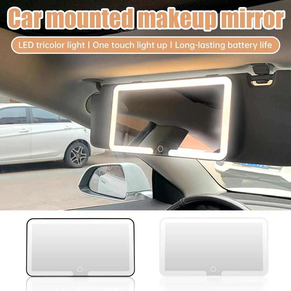 Dimmable Touchscreen Auto Vanity Mirror, Carro LED Maquiagem Espelho, 3 Ajuste De Engrenagem, Sun Visor Placa, Espelho Interior,