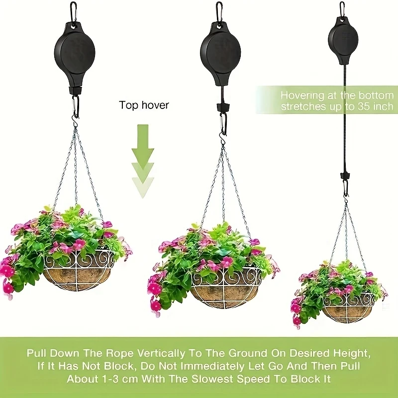 Plant Hanging Basket with Pulley Hook 3-6 Adjustable Height Heavy-Duty Wheeled Gardening Hanger