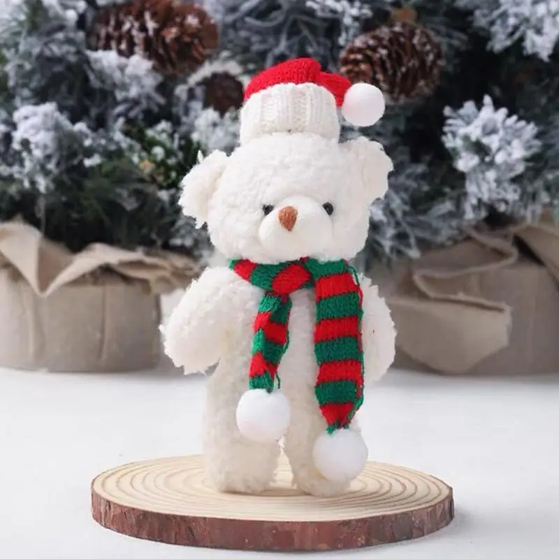 Stuffed Christmas Bear Cartoon Plush Bear Scarf Decorations 6.3in Soft Plush Home Decor Cake Toppers Party Supplies For Birthday