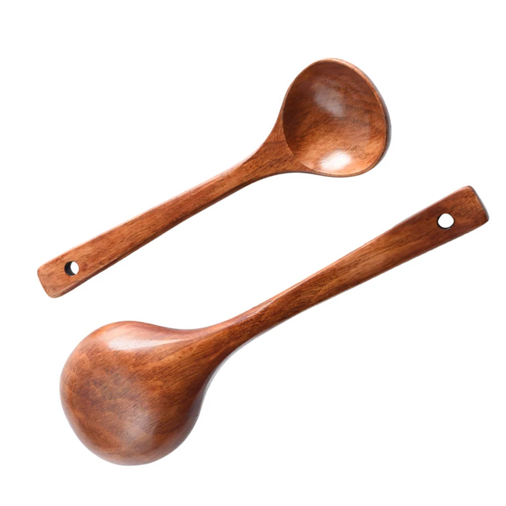

2Pcs Wooden Soup Spoon Porridge Teaspoon Kitchen Tools Ergonomic Handle Serving Utensils Bamboo Dinnerware Coffee Scoop