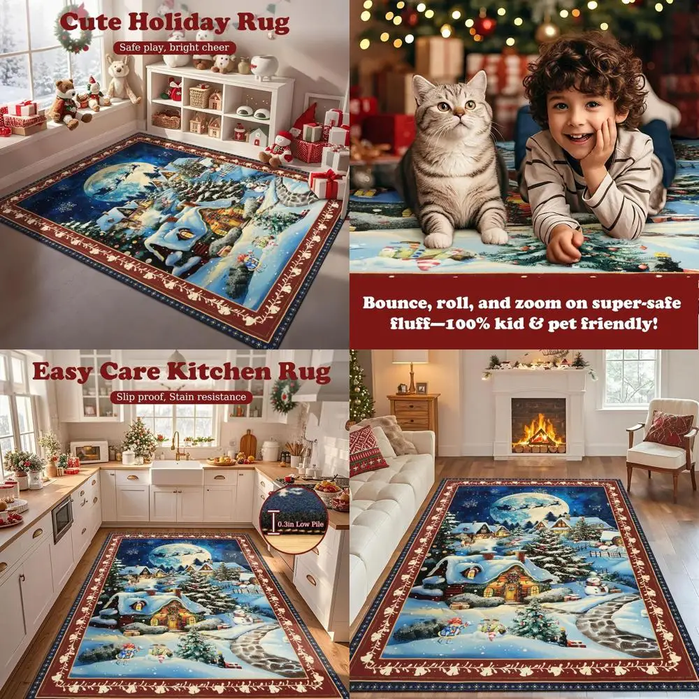 

Washable 5x7ft Red Christmas Rug for Living Room, Bedroom, and Playroom - Soft, Low Pile, Non-Shedding Holiday Decor