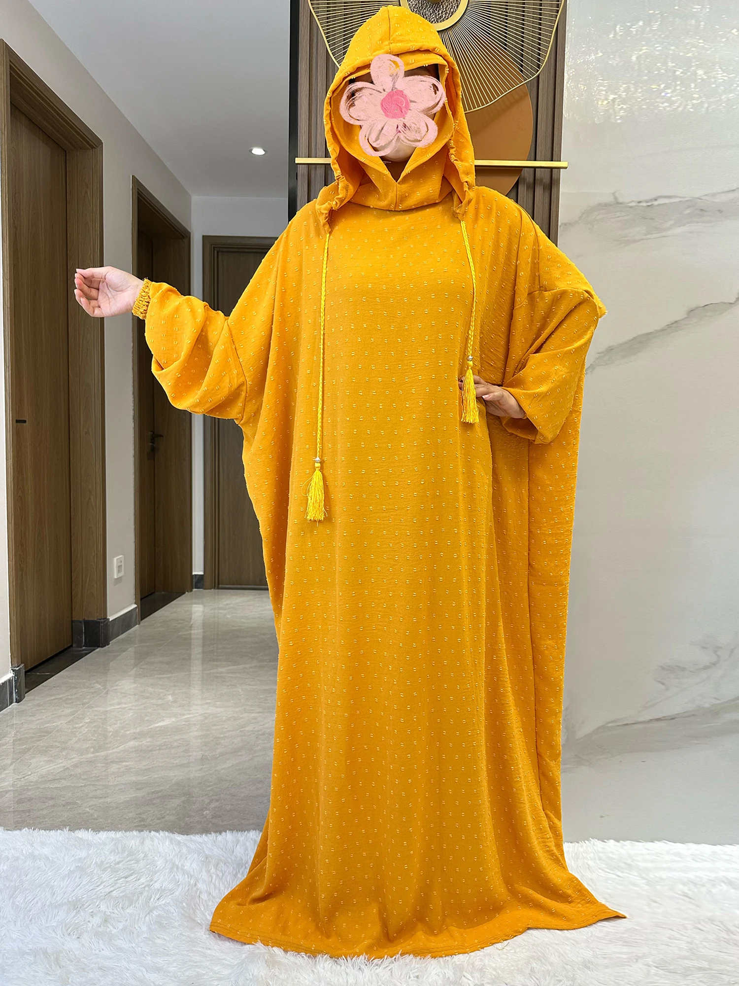 2024 New Ramadan Muslim Two Hats Abaya Dubai Turkey Islam Prayer Clothes 100% Cotton Fabric Dresses Islam Women Dress Kaftan