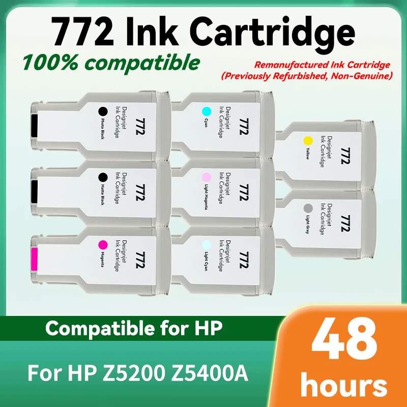 Compatible for HP772 Ink Cartridge CN629A 630A 631A 632A 633A 634A 635A 636A, 8Color Available For HP Z5200 Z5400A.