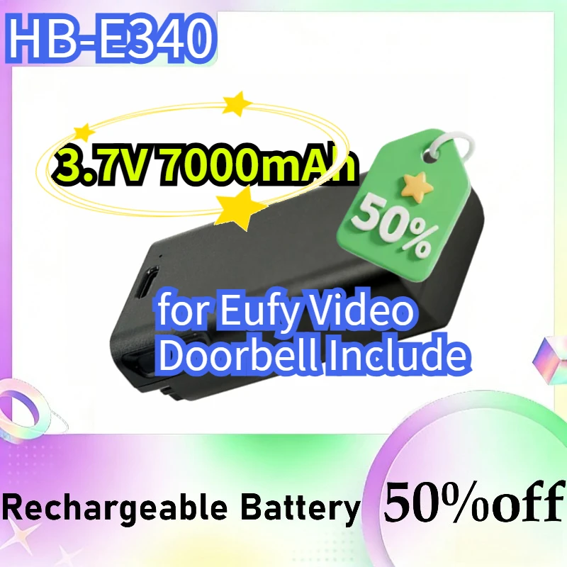 

HB-E340 3.7V 7000mAh 25.9Wh for Eufy Video Doorbell Include Type-C Cable High Capacity Rechargeable Battery with USB-C Charging
