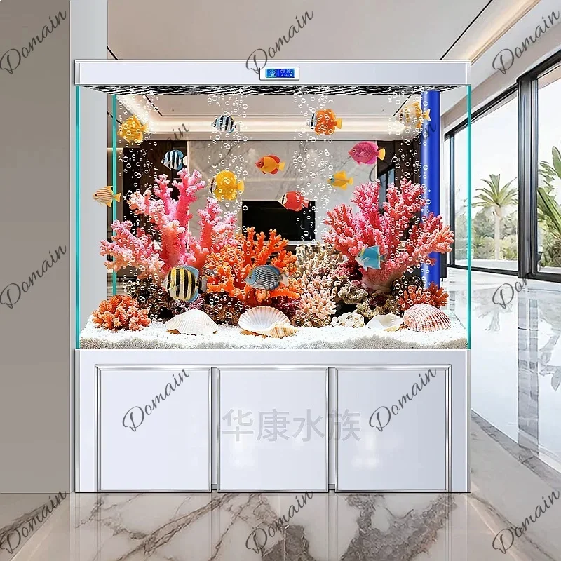 B80 New Large White Glass Aquarium Tank No Water Change Bottom Filter Custom For Home Living Room