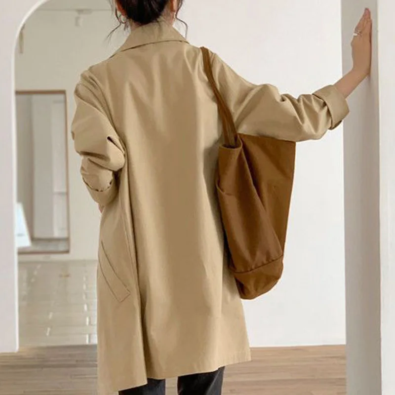 Fashion Lapel Button Spliced Pockets Casual Coats Female Clothing 2023 Autumn New Loose All-match Tops Solid Color Korean Trench