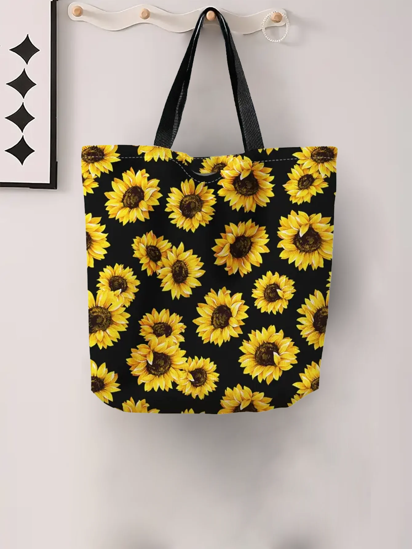 Sunflower Pattern Women's Handbag Large Capacity Canvas Shoulder Bag Foldable Environmental Handbag Reusable Shoulder Bag