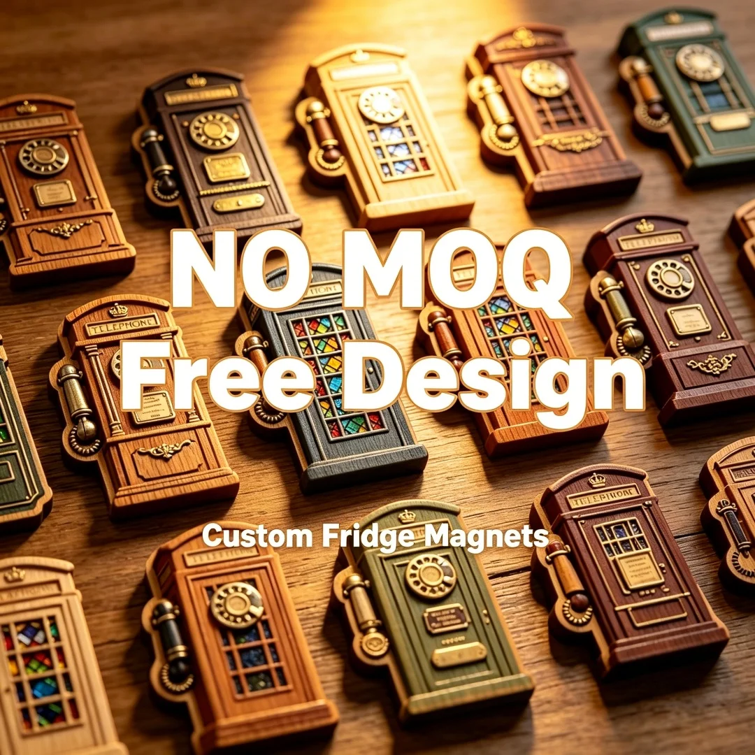 

Custom Wooden Phone Booth Fridge Magnet Retro Telephone Box Personalized Kitchen Refrigerator Decor Custom DIY Gift