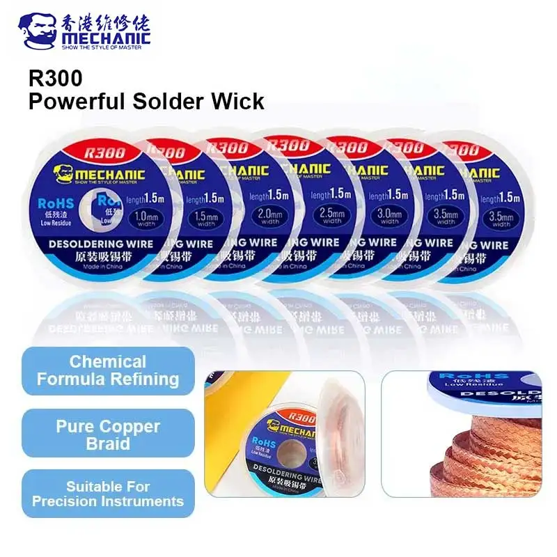 

MECHANIC R300 1.0 1.5 2.0 2.5 3.0 3.5 4.0mm Powerful Solder Wick Low Residue Desoldering Wire Tin Absorption Tape