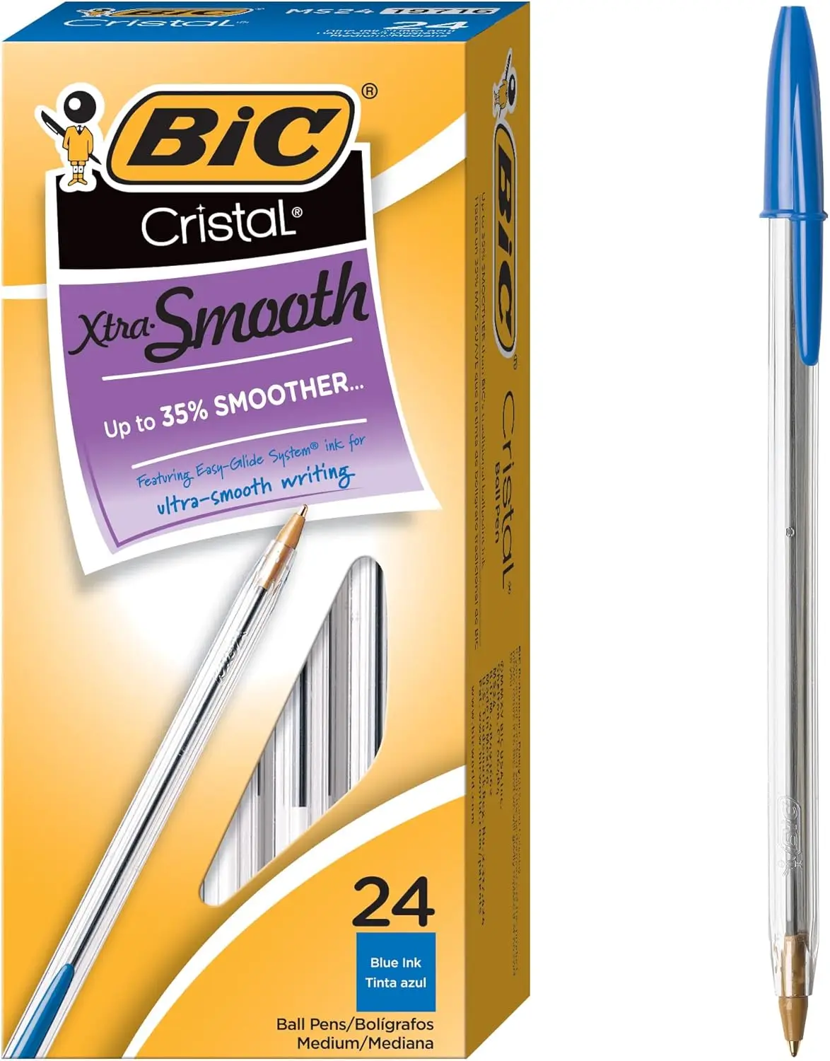 

Extra Smooth Blue Ballpoint Pens, Medium Point 1.0mm, 24-Pack for Reliable Writing and School Supplies