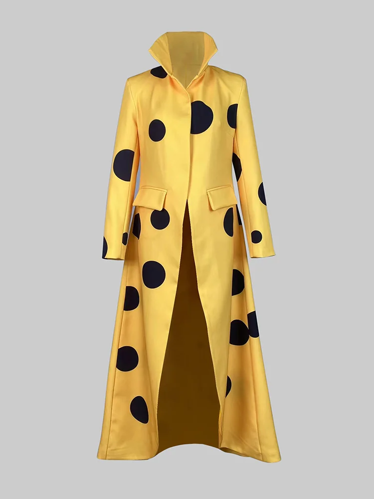 Gymystars Polka-Dot Woolen Coat Women's Long Jacket 2026 New Split-Joint Long Sleeves Lapel Elegant Yellow Outerwears Female view 4
