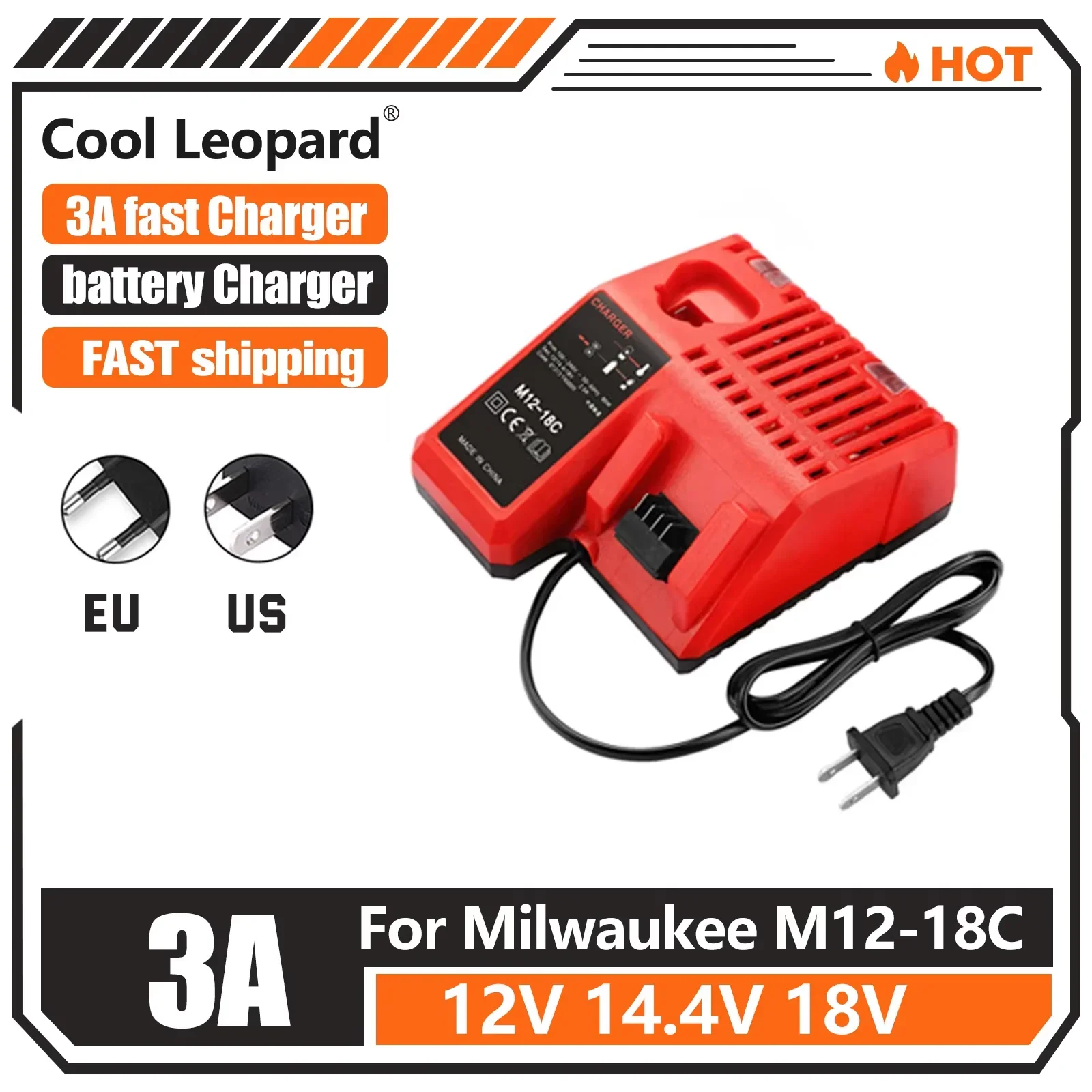 

For Milwaukee M12-18C Replace 3A 12V 14V 18V Rapid Fast Li-Ion Charger Fit Dual Port Multi-Voltage Lithium-Ion Battery M12 M18