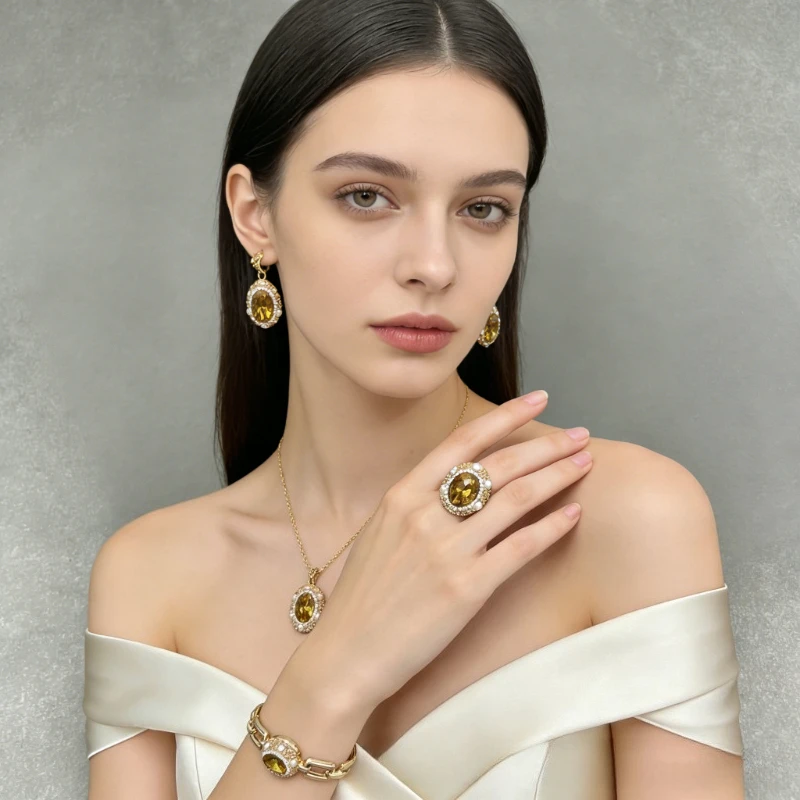 Natural Sultanite Stone Freshwater Pearl Jewelry Set for Women, Elegant Necklace Earrings Bracelet Set Luxury Wedding Party Gift
