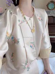 2023 chinese style embroidery flower blouse female spring new tang suit national tide improved disc buckle half sleeve loose top