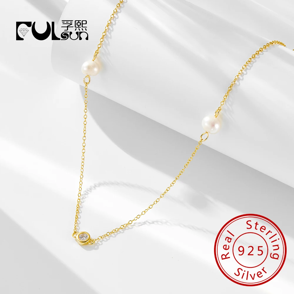 

Модные ювелирные изделия, ожерелья из стерлингового серебра 925 пробы, натуральный пресноводный жемчуг, круглый циркон, позолоченные ожерелья для женщин