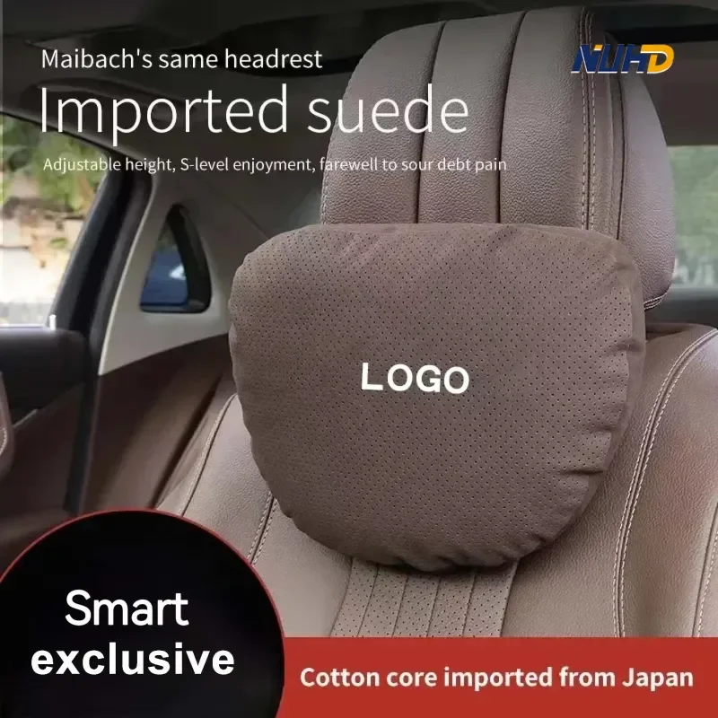 Suede Car Headrest Neck Support Seat Lumbar Cushion Soft Neck Pillow Interior For Mercedes Smart Fortwo Forfour 453 451 452 450