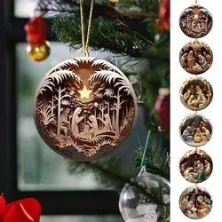 1pcs Nativity Christmas Tree Pendant Jesus Christ Hanging Ornaments 2D New Year Acrylic Exquisite Indoor Nativity Scene Decor