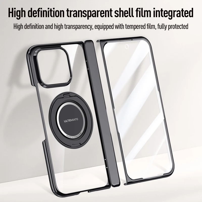 For Google Pixel 11 Pro Fold Case Electroplating Transparent Magnetic Rotating Holder Hinge With Tempered Glass Shockproof Cover