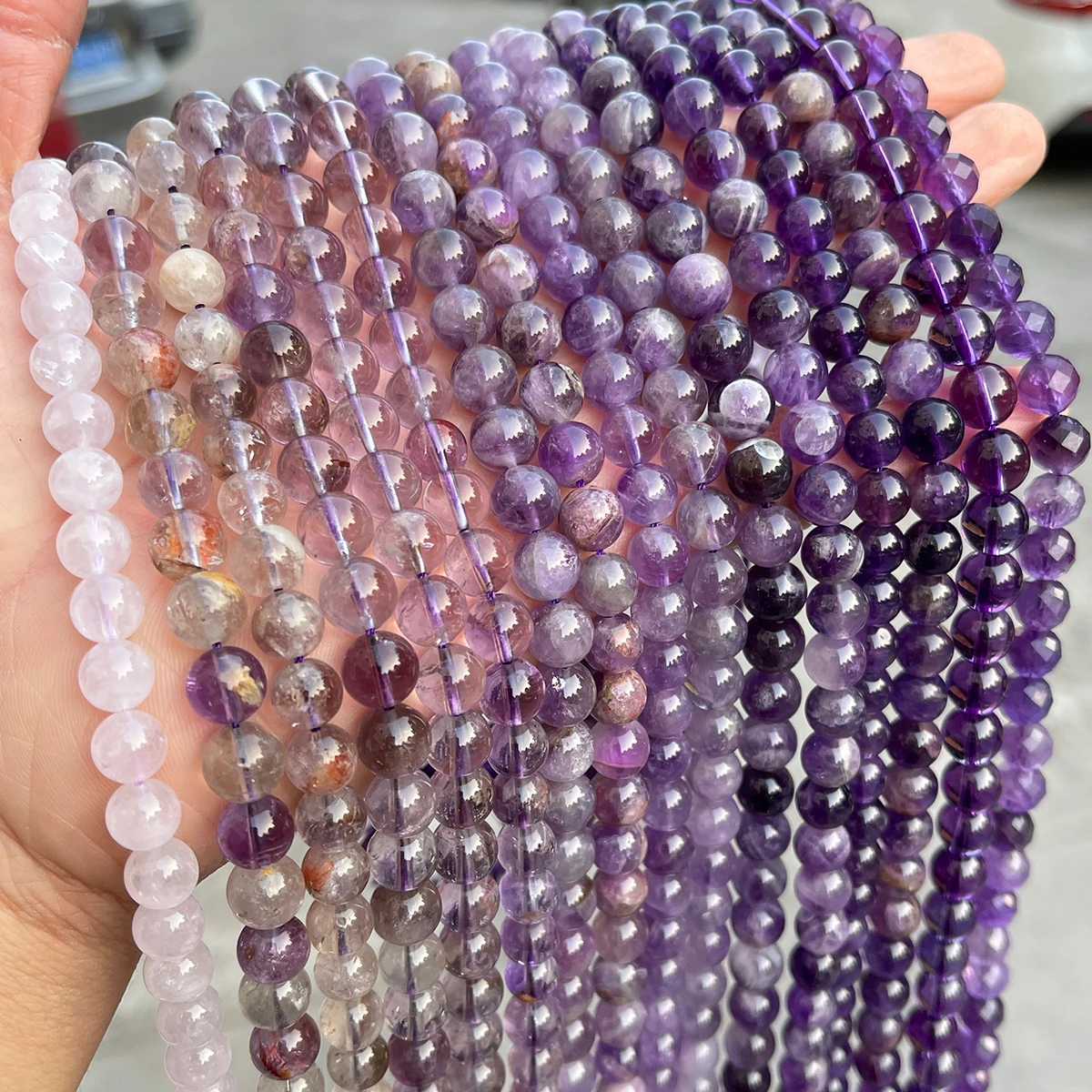 Natürliche lila Kristallperlen, Amethyst, lila Geisterquarz, lose Spacer für Schmuckherstellung, DIY-Armband, Halskette, Zubehör – Detail 3