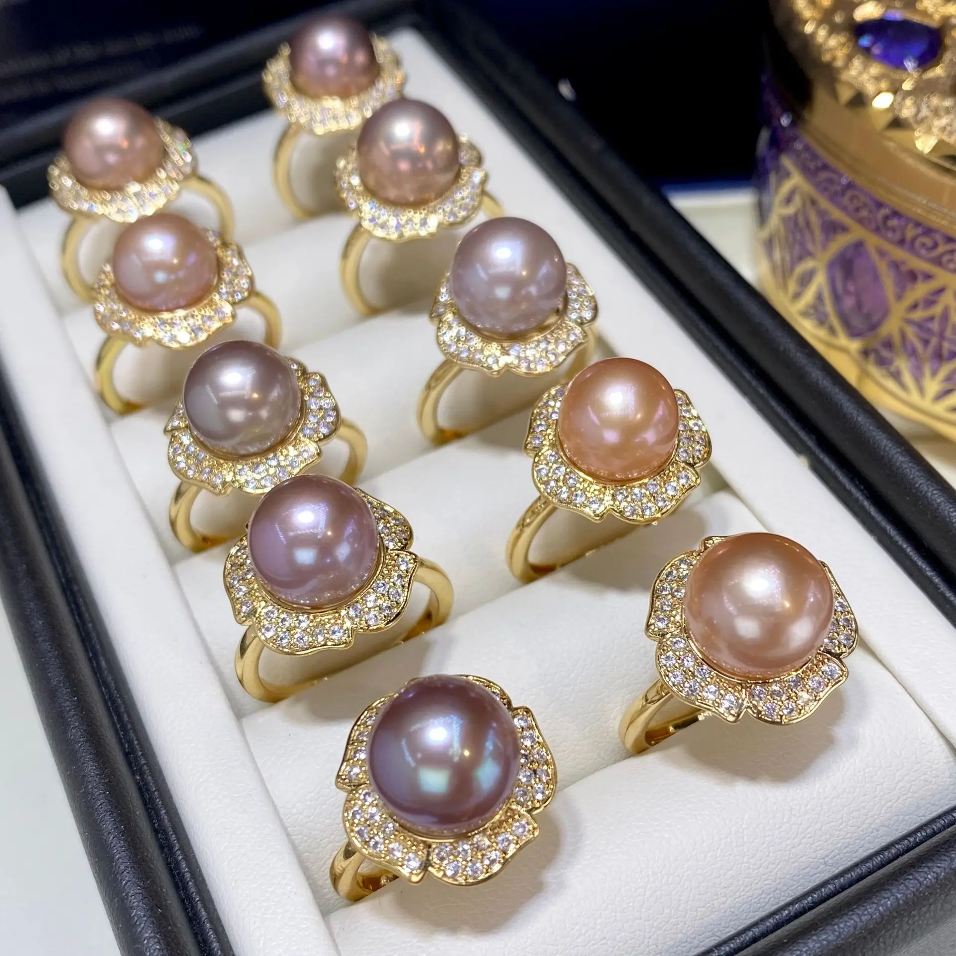 

Natural Freshwater Pearl Purple Ring 10-11mm round 18K Gold-Plated Simple Elegant Jewelry