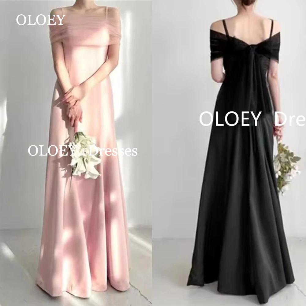 

OLOEY Black Pink Korea Prom Dresses with Bolero Wedding Photo Shoot Floor Length Party Gowns A Line Spaghetti Straps Customized