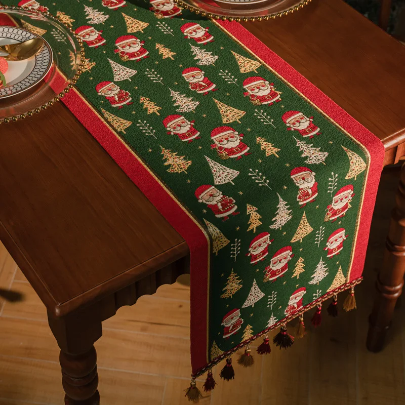

Christmas Table Runner Rectangular Living Room Dining Table Beautification Decoration Table Flag Tassel Lace Festive Atmosphere