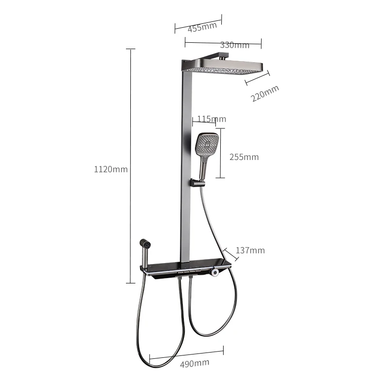 Gray Piano Button Ambient Light Bathroom Shower Full Set Digital Display Shower System Sets Rain Faucets Shower Head view 6