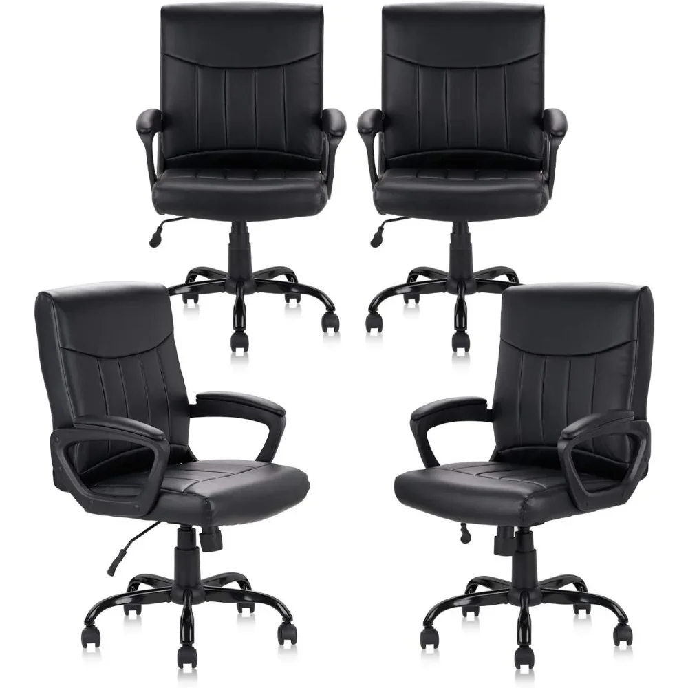 Mid Back Leather Office Executive Chair with Lumbar Support and Padded Armrestes Swivel Adjustable Ergonomic Design for Home