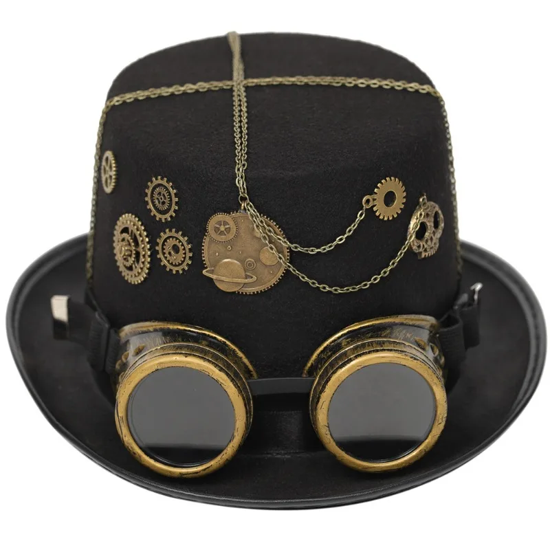 Medieval Retro Steampunk Chain Hat Gear Eye Protection Glasses Accessory Halloween Cosplay