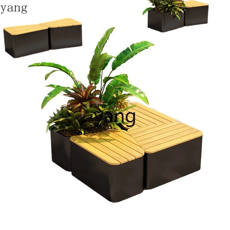 LTT outdoor creative flower pool combination leisure seat park rest chair anti-corrosion wood flower box
