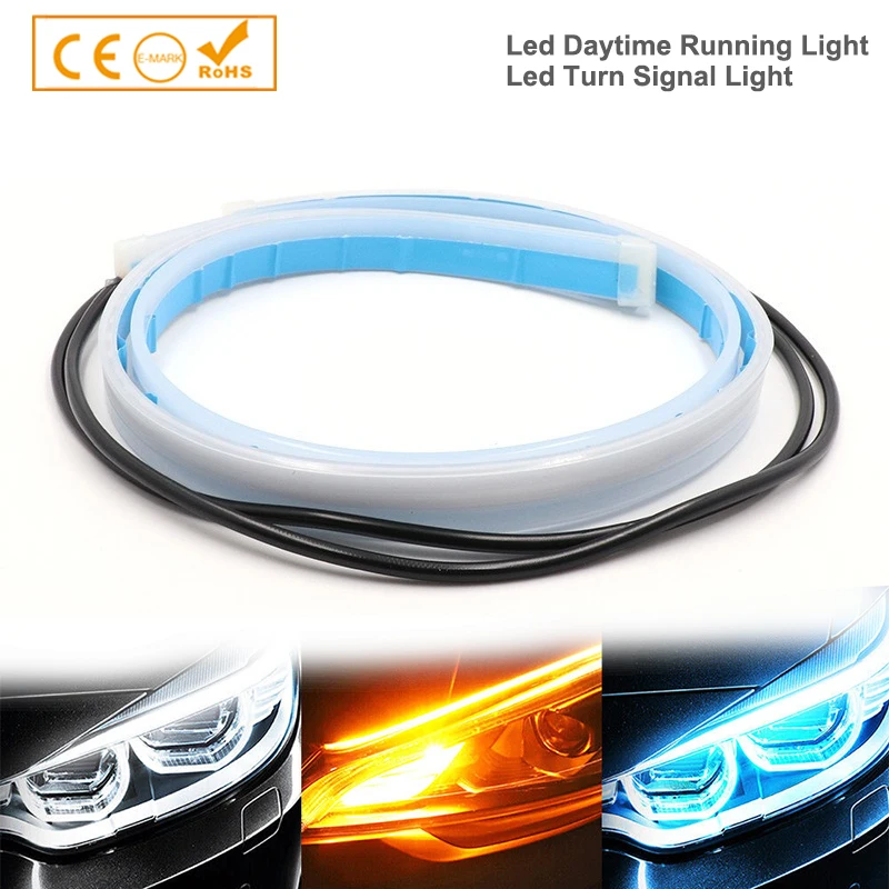 

2Pcs LED Flexible Waterproof Strip DRL White Blue Daytime Running Lights Car Accessories Yellow Turn Signal Lamp Auto Headlights