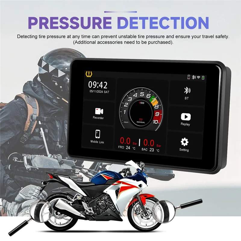 A96E-5 Inch Portable Motorcycle DVR Dash Cam Carplay Android Auto IP68 Waterproof Front Rear Camera Bluetooth