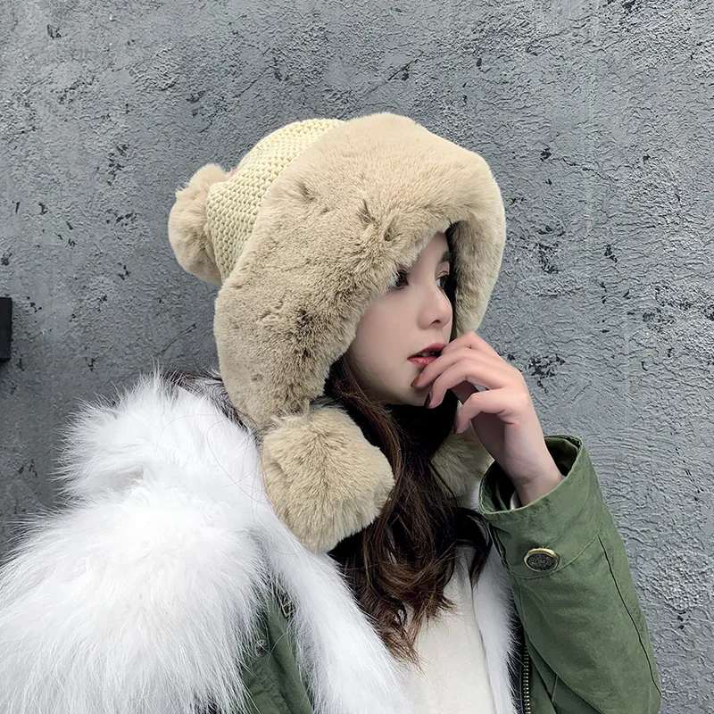 

Warm Knitted Hat for Women Girls Cute Beanie Ear Flaps Korean Style Unisex Stretchy Soft Material Holiday Gifts Fashion Winter