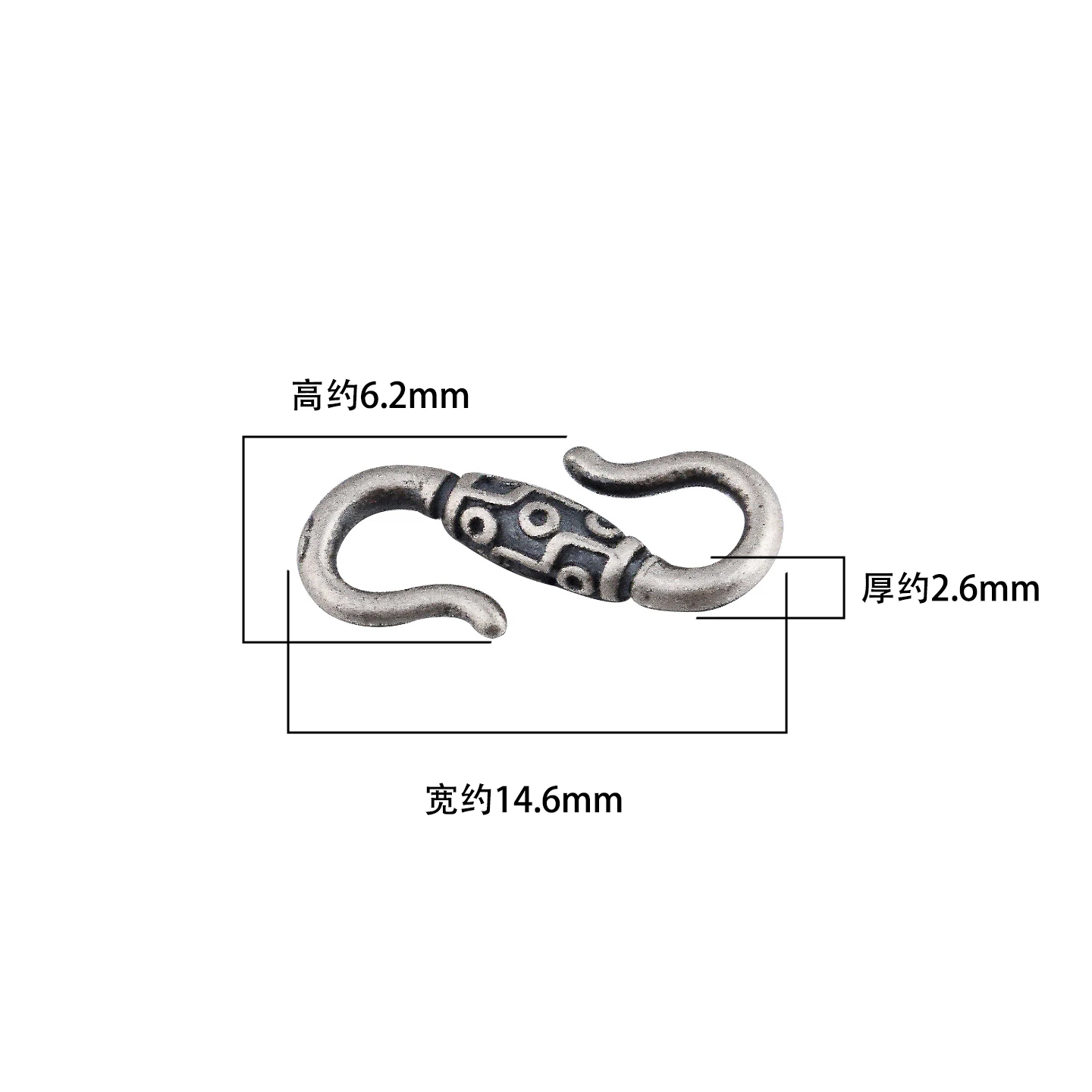 S925 pure silver retro style, open design, without ring, S-shaped clasp, handmade DIY braided string bead bracelet accessory