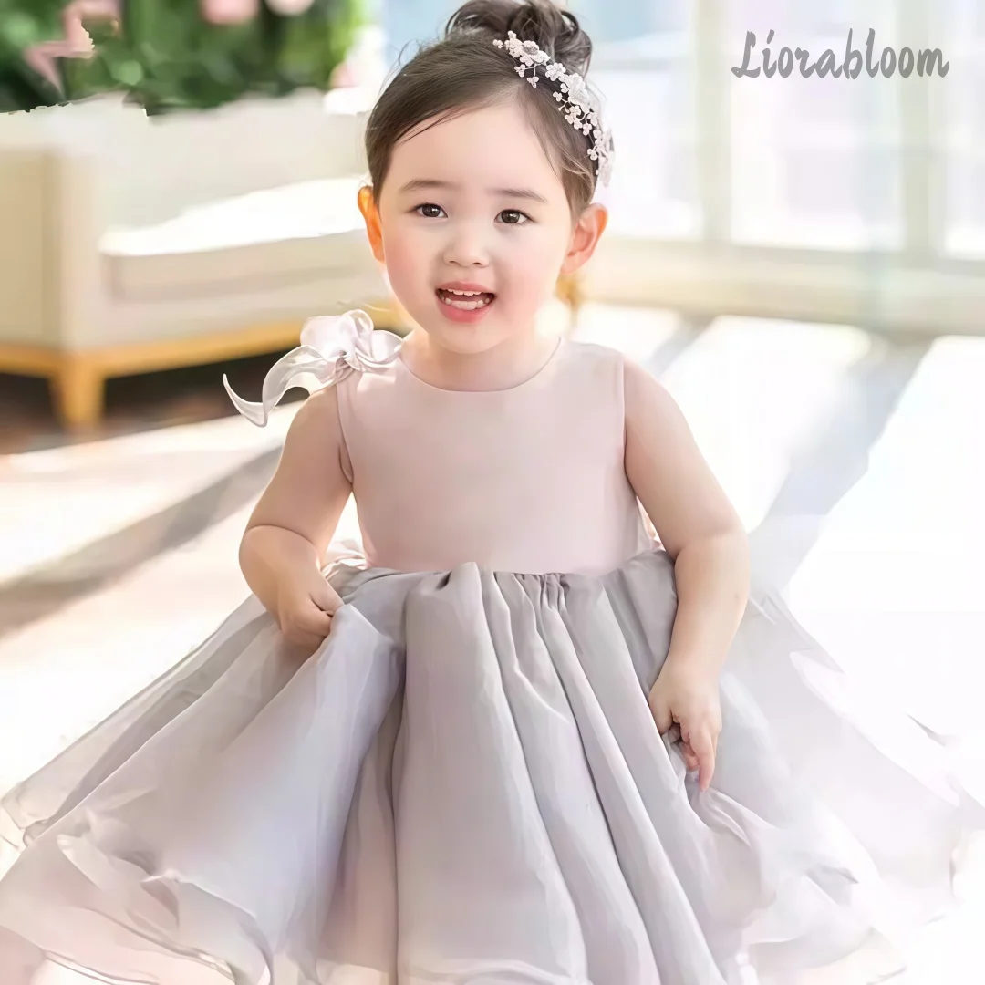 Grey Baby Flower Girl Dress Tulle Casual Everyday Dress Princess Style Flower Girl Dress Mini Party Dress Wedding Attire