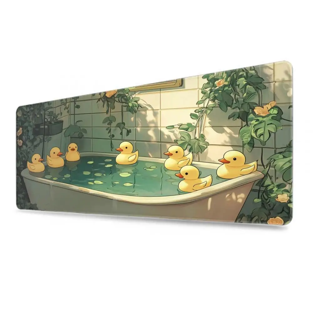 Rubber Duckies Desk Mat Lofi Ducks Desk Pad Green Plants Mousepad Kawaii Girly Desk Topper Cute Laptop Mat Bath Time Play Mat