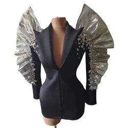 Black Blazer Design Sparkly Rhinestone Women Performance Dress Singer DJ DS Night Club Bar Stage Wear Drag Queen Costume