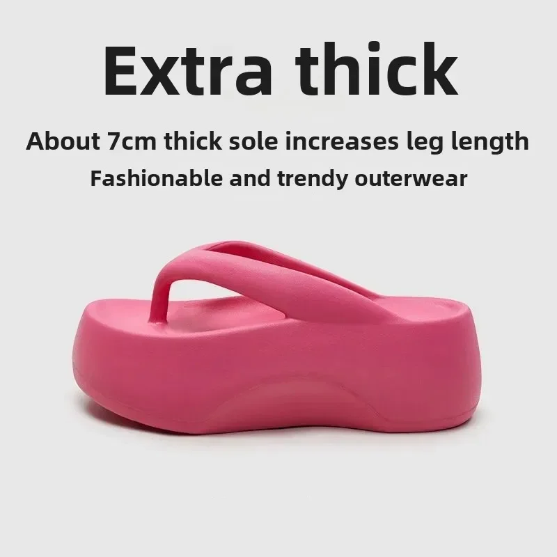 

Шлепанцы увеличенной высоты 7 см - женские летние пляжные сандалии на толстом каблуке из ЭВА на мягкой подошве, простой стиль верхней одежды