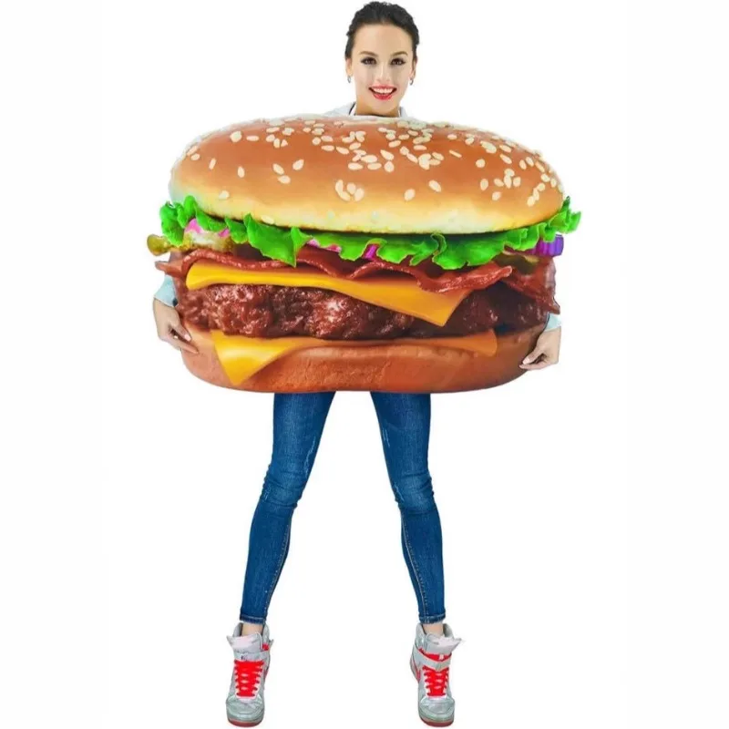 Halloween Funny Food Cosplay Costume Hamburger Composite Sponge Clothing for Women Men Carnival Party Stage Performance Outfit view 3