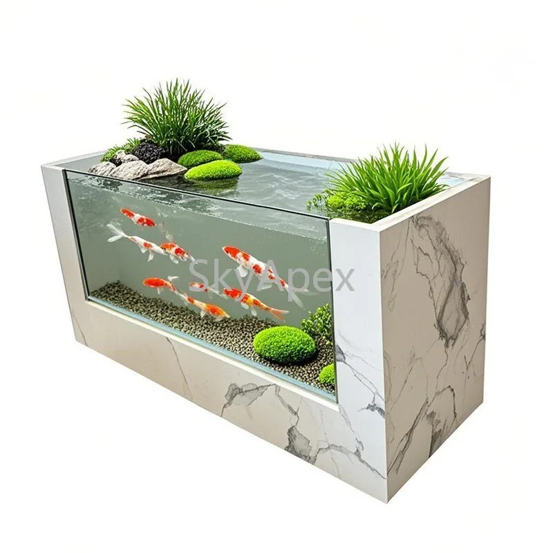 Rock Slab Floor-to-Ceiling Fish  Pond - Ceramic Ecological Large Turtle Tank for Indoor  Outdoor  Home  Yard Garden  Landscaping